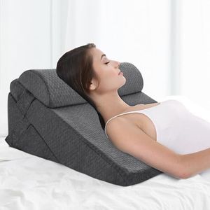 3PCS Bed Wedge Pillow Set Post Surgery Pillow Memory Foam Back Leg and Knee Pain Relief Sitting Pillow for Acid Reflux Grey