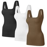 TDIFFUN Women's Shapewear Tank Tops Tummy Control Seamless Ribbed Square Neck Compression Body Shaper Top - Black White Brown XS/S