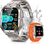 PODOEIL Military Smart Watches for Men, 1.96" AMOLED Tactical Watch with IP68 Waterproof, 100+ Sports Modes/Step Counter/Heart Rate/Blood Pressure/Sleep Monitor Smartwatch for Android iOS and Samsung