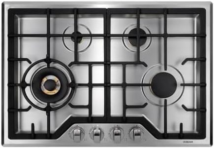 ROBAM 30-Inch Gas Cooktop, 4 Burners with 20,000 BTU High-Power Burner, All-Brass Burners, 304 Stainless Steel, Flame Failure Protection, Dual Fuel (NG/LPG), Easy Clean Built-in Stove Top G413