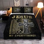 SOULZZZ Jesus Cross Print Quilt Set Religious Christian God Cross Comforter Queen, Western Culture Exotic Savior Bedding 1 Coverlet with 2 Pillowcases