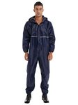 TiaoBug Unisex Men Waterproof Coveralls Reflective Hooded Rain Suit Raincoat Jumpsuit Romper Workwear Navy Blue 3XL