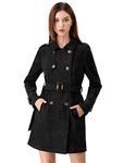 Allegra K Women's Notched Lapel Double Breasted Faux Suede Trench Coat Jacket with Belt Black L