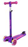 RIDEVOLO Kids' Kick Scooter for Ages 3-8, 3 Adjustable Heights, Flashing Wheels, 6" Wide Anti-Slip Deck and High Stability, Max Load 110lbs, Easy Assembly, Outdoor Activities, Gift for Boy/Girl Purple