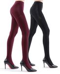 G&Y 2 Pairs Ultra Opaque Tights for Women - 80D Microfiber Control Top Pantyhose (L, Black & Burgandy)