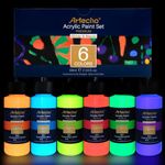 Artecho Acrylic Paint, Paint Set, 6 Neon & Glow in the Dark 2-in-1, 2 Oz Acrylic Paint Supplies for Wood, Fabric, Crafts, Canvas, Leather&Stone