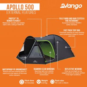 Vango Apollo 500 Family Tent – 5 Person Waterproof Camping with Large Porch