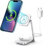 2 in 1 Wireless Charger, Mag-Safe Charger for iPhone Charger Magnetic Stand Foldable Compatible with iPhone14 15 13 12 11/Pro/Pro Max/XS/XR/X/8, AirPods 3/Pro/2, Fast Charging (20W PD Adapter)