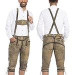 BAVARIA TRACHTEN Lederhosen Men Oktoberfest Costume - Genuine Leather, German Mens Lederhosen - Antique Waxed Brown - kneebound - US 38
