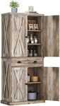 YITAHOME 72'' Tall Kitchen Pantry, Farmhouse Kitchen Storage Cabinets with Barn Doors, Drawer and Adjustable Shelves, Wood Cupboard for Kitchen, Dining Room, Bathroom, Light Rustic Oak