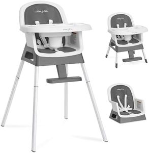 Dream On Me Curio Sit N Seek 3 in 1 Convertible Baby High Chair in Solid Grey, Removable and Adjustable Tray, Portable High Chair, Adjustable Legs, Detachable Footrest & 5 Point Safety Harness