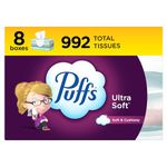 Puffs Ultra Soft Non-Lotion Facial, 8 Family Boxes, 124 Facial Tissues per Box