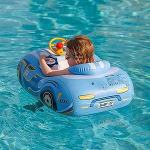 Baby Pool Float with 3D Car Design,Thick PVC Baby Swim Floatie, Toddler Infant Swimming Floats Seat Boat with Steering Wheel for Age 12-18 Months, 12-24 Months 1 2 3 4 Years Old Girl Boy (Blue)