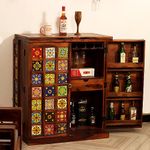 royal finish Tielac Double Door Wine Cabinets - Solid Wood Bar with Hanging Glass Rack,Matte Finish,1-Year Warranty(Natural Honey Oak)