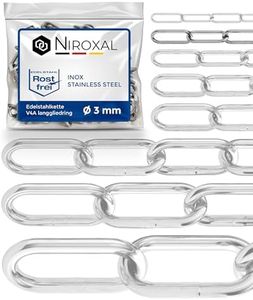 100-cm = 1-metros 3-mm cadena de acero inoxidable de espesor fabricado en V4A de eslabón largo de NietFullThings en cada unidad Cadena de anclaje DIN 5685 DIN 763 1-m