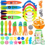 Newthinking 34PCS Diving Toys for Swimming Pool, Kids Swimming Pool Toys with Sinkers Torpedo Fish Rings, Underwater Pool Diving Toys for Kids