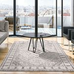 THE RUGS AREA RUG LIVING ROOM BEDROOM LARGE SMALL VINTAGE SOFT SHORT PILE BORDERED CLASSIC ORIENTAL DESIGN TRADITIONAL MOROCCAN BOHO CARPET - SMALL 80X150 CM, GREY ORIENTAL DESIGN