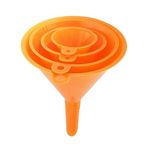 Multi Purpose 4 Piece Plastic Orange Funnel Set for Transferring Liquids to Bottles, Cans and Containers