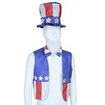 Hrippy 4th of July Patriotic Sequined Costume Set Usa Independence Day Bow Ties Fake Beard for Birthday Party Cosplay Accessories