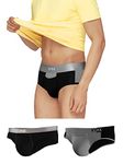 XYXX Men's Underwear Dualist IntelliSoft Antimicrobial Micro Modal Brief Pack of 3 (Black & Steel Grey ; Black ; Steel Grey & Black; L)