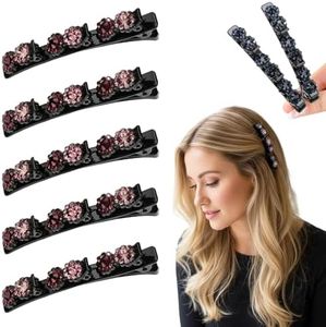 Sparkling Crystal Stone Braided Hair Clips,Rhinestone Hair Clip for Short and Long Hair, Non-Slip Girl Hair Decorative Accessories, Short Duckbill Hair Clips (Purple, 5Pcs)