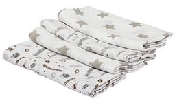 Bacati Muslin Set of 4 Swaddling Blankets, Football/Brown/Grey