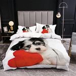 HOMHOMHA Cute Dog Double Bed Duvet Cover Set Duvet And Pillow Set White Bedding Double Quilt Cover Set Microfibre Non Iron Bedding Girls/Boys/Mens Spring Bedding Double Quilt And Pillows Set 200x200