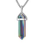 BEADNOVA Crystal Necklaces for Women Crystal Pendant Gemstone Necklace for Spiritual Energy Healing Hexagonal Pendant Divination for Men (18 Inches Stainless Chain), Gemstone Stainless Steel, Hematite