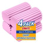 COBETE Stainless Steel Damp Clean Duster Sponge,4Pack Magic Sponge Eraser,Reusable Damp Dusting Sponge Household Cleaning For Blinds, Glass, Baseboards,Radiators,Window Track Grooves(Pink)