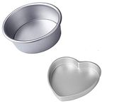 Kanshita's Rasoiware Aluminium Heart Shape Cake Mould 7 Inch & Aluminium Round Shape Cake Mould 7 Inch -Set Of 2, Silver