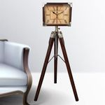 Danmart Wood Grandfather Style Vintage Industrial Adjustable Antique Floor Standing Roman Number Clock clock With tripod Stand Corner Brown finish Home decorative Table with Adjustable Tripod Stand Quality Floor Standing Clock for Home Living Room