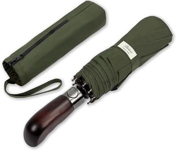 Balios Folding Umbrella Wood Handle Auto Open Close Vented Canopy Olive Green
