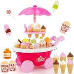 Fun Express Ice Cream Toy Cart Play Set for Kids Pretend Play Food - Educational Ice-Cream Trolley Truck Great Gift for Girls and Boys Ages 3-12 Years Old ( Non Musical)