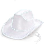 MGupzao Light Up Cowboy Hat - Cowgirl Costume Accessories White Space Cowgirl Hat, Neon Cowboy Hat for Music Festivals, Costume Partie, Bachelorette Party