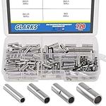 Glarks 220Pcs Non-Insulated Butt Connectors Assortment Kit, 22-16/16-14/14-12/12-10 AWG Gauge Seamless Uninsulated Electrical Wire Ferrule Cable Crimp Terminal Kit for Electrical Splice DIY