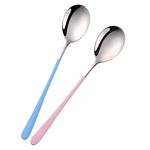 DHRUSIMI 8 Inch Soup Spoons Stainless Steel, Round Head Soup Spoons, Modern Thick Long Handle SUS304 Korean Spoon, Dinner Metal Spoons for Soup, Grain,Dessert,Milk,Tea,Coffee (Silver, Set of 2)