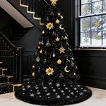 Ivarunner Black and Silver Tree Skirt, Large Faux Fur Christmas Tree Skirt 48 Inch, Xmas Tree Rug with Silver Sequin Snowflakes for 7.5 Ft Tree, Black Christmas Tree Decorations Ornaments