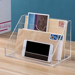 INDIAN DECOR. 999750 Acrylic letter Holder, Clear Desk Organizer, 3-Slot Clear Acrylic Tabletop Mail Sorter & Desktop Organizer