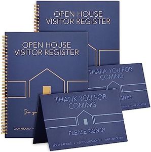 Juvale 2 Pack Sign in Book for Open House Visitors, Guest Registry with 2 Pack Realtor Tent Cards for Real Estate Agent Supplies, Home Sale Business (Navy Blue, 8.5x11)