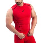 Redesign Mens Nylon Cutsleeves/Sleeveless Compression Top for Sports (Large, Red)