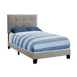 Monarch Specialties I 5920T Bed, Twin Size, Upholstered, Bedroom, Frame Only, Youth, Teen, Juvenile, Grey Linen Look, Transitional