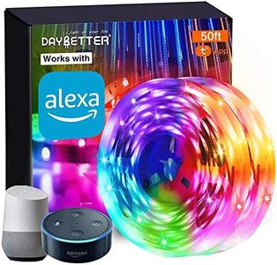 DAYBETTER LED Lights, 50ft Smart WiFi LED Light Strips Work with Alexa and Google Assistant, Voice App Remote Control Music Sync Color Changing RGB LED Lights Strip for Bedroom TV Home Kitchen Décor