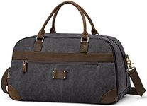 S-ZONE Duffle Bags for Traveling Mens Canvas Weekender Overnight Shoulder Duffel Bag RFID Carryon Handbag Leather Trim