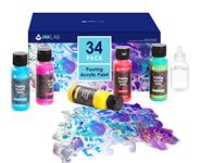 INK LAB Acrylic Pouring Paint Kit 34 Colors Pre Mixed Acrylic Paint High Flow with Silicone Oil for Pouring on Canvas Wood Crafts Rocks, Water Based, 2 Oz/Bottle