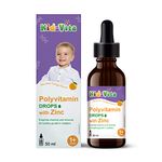 KidzVita - Polyvitamin Drops with Zinc - Kids Multivitamin for 1 to 3 Years - 9 essential Vitamins (Vitamin A, Vitamin B Complex, C & D3) - Mineral of Zinc - Eyesight Support - Immune Boost - Stronger Bones - Healthy Teeth - Natural Mandarin Orange Flavour - Easy to Take Liquid Form - 50 ML 50 Servings