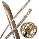 Shengsword Battle Ready Handmade Katana Sword Fully Hand Forged Damascus Folded Steel Japanese Samurai Sword Full Tang Real Sharp Blade (Golden Snake-Damascus Folded Steel)