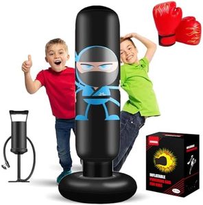 EIVONDA Punching Bag for Kids 160cm Inflatable Ninja Kids Punching Bag with Boxing Gloves and Pump Boxing Bag for Practicing MMA Karate Taekwondo and to Relieve Pent Up Energy (Black)