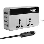 Ceptics 200W Car Laptop Charger/car Inverter with 2X Universal Outlet with SmartVoltage™ Technology, 12V DC to 220V-AC with 18 Months Warranty, 18W 2 USB-A, 2 USB-C with 18W QC 3.0 - Grey