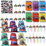 Cunno 49 Pcs Truck Party Favors Include Truck Drinking Straws Mini Keychains Drawstring Bag Spiral Notepads and Stickers for Kids Boys Cars Themed Truck Birthday Party Supplies Decorations Decor