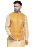 Badoliya & Sons Men's Brocade Zari Nehru Jacket/Waist Coat (46, Mustard Yellow)